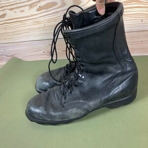 Vintage Military Combat Boots Mens 12R Black Leather Tactical Lug Sole Jump Boot